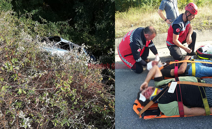 Araç Şarampole Yuvarlandı 2 Yaralı