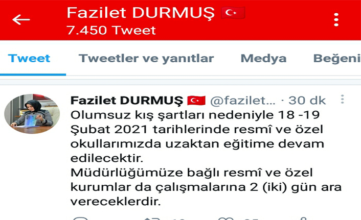 18-19 Şubat’ta Uzaktan Eğitime Devam