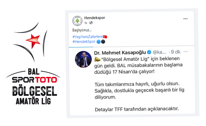 Bölgesel Amatör Lig 17 Nisan’da Başlıyor