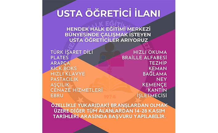 Hendek Halk Eğitim Merkezi Usta Öğretici Arıyor
