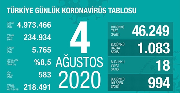 Can Kaybı 5765, Vaka Sayısı 234 Bin 934