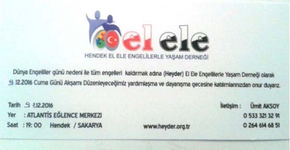 EL ELE ENGELLİLER DERNEĞİ PROGRAMI CUMA AKŞAMI YAPILACAK