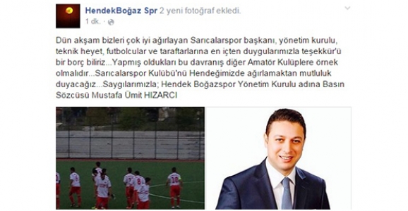 HENDEK BOĞAZSPOR’DAN SARICALAR’A TEŞEKKÜR