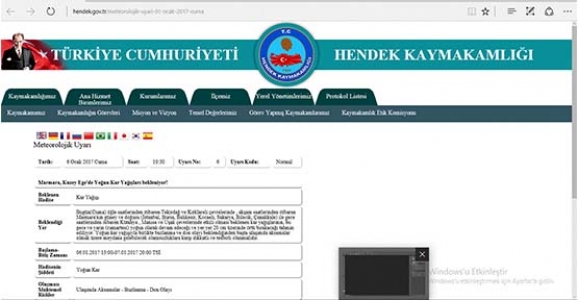 HENDEK KAYMAKAMLIĞI’NDAN KAR  UYARISI