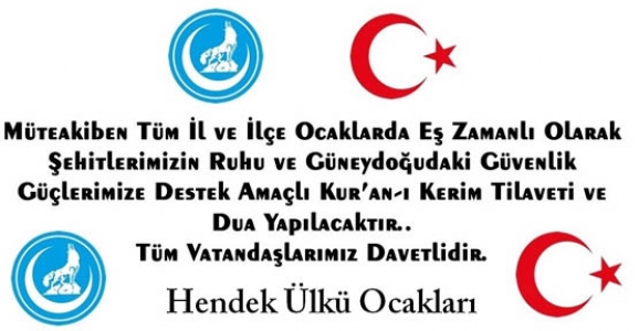 HENDEK ÜLKÜ OCAKLARINDAN DAVET
