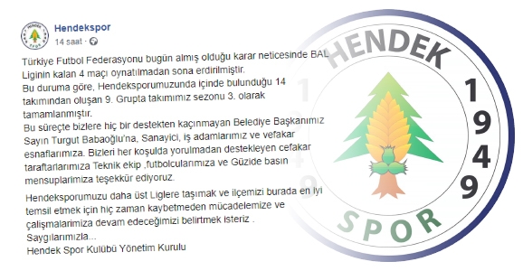Hendekspor Yönetiminden Teşekkür