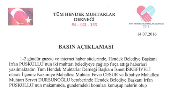 MUHTARLAR DERNEĞİNDEN BASIN AÇIKLAMASI