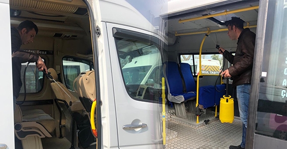 Servis Araçları ve Minibüsler Dezenfekte Edildi
