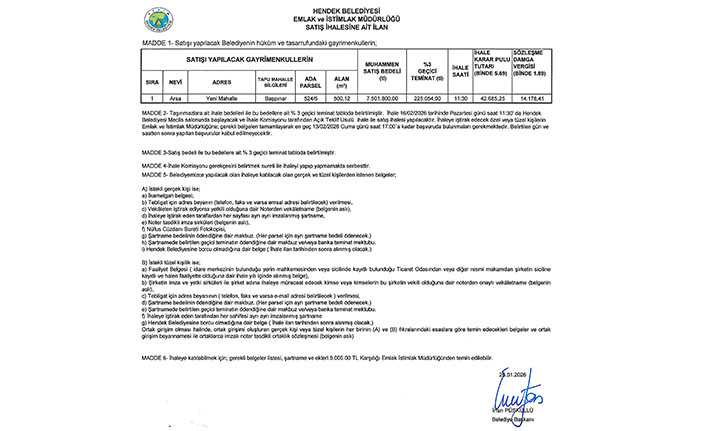 Hendek Belediyesinden İhale Duyurusu